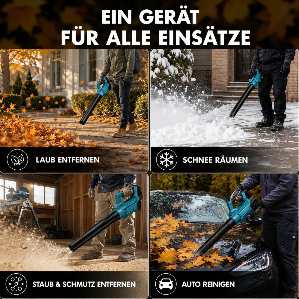 Verschiedene Anwendungsszenen des Laubbläsers