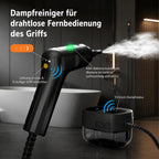 Handgriff und Bedienelemente des schwarzen Dampfreinigers
