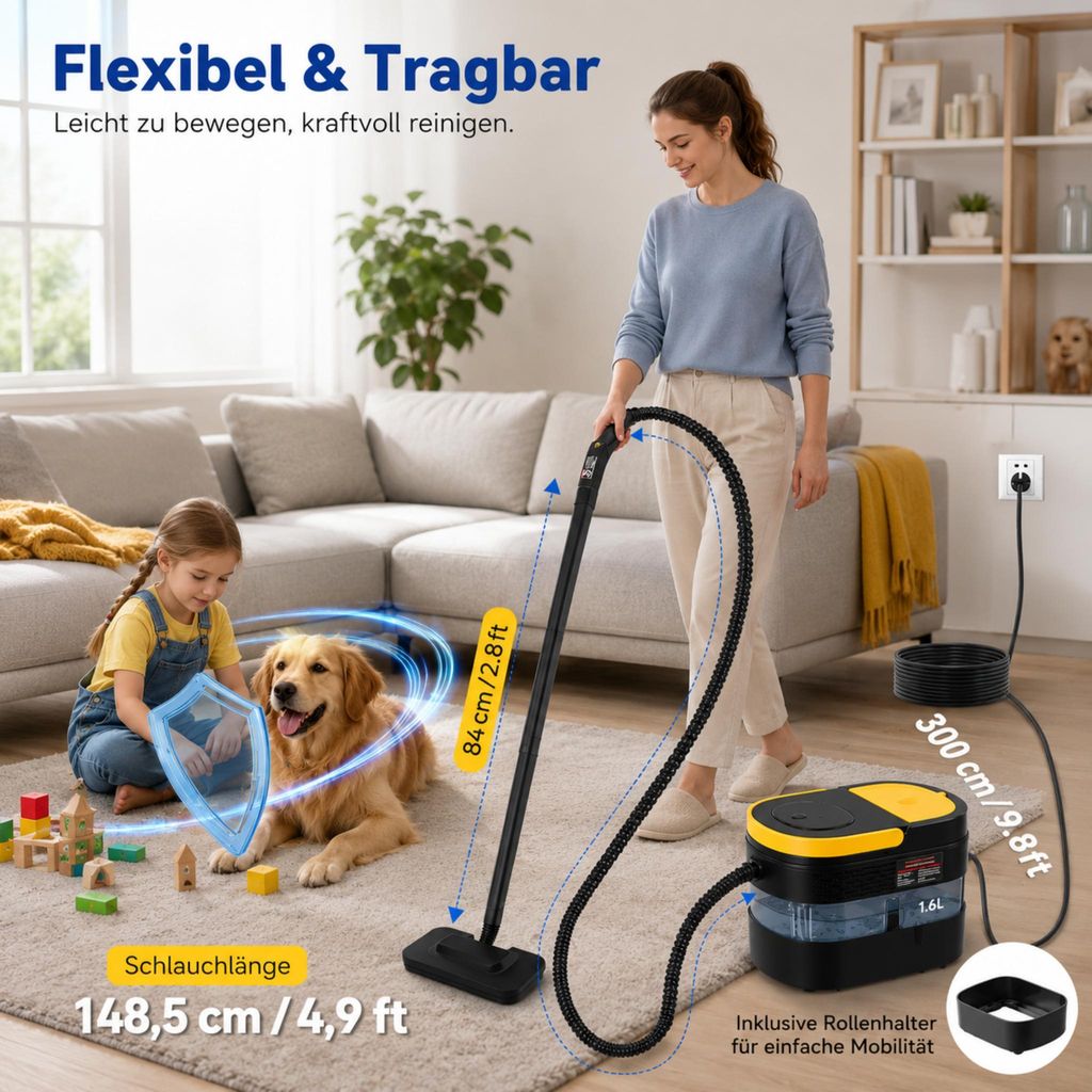 Gelber Dampfreiniger mit 1,6-Liter-Tank – Ansicht 5