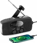 Schwarzes Radio mit Antenne; abgebildetes Smartphone dient nur zur Veranschaulichung