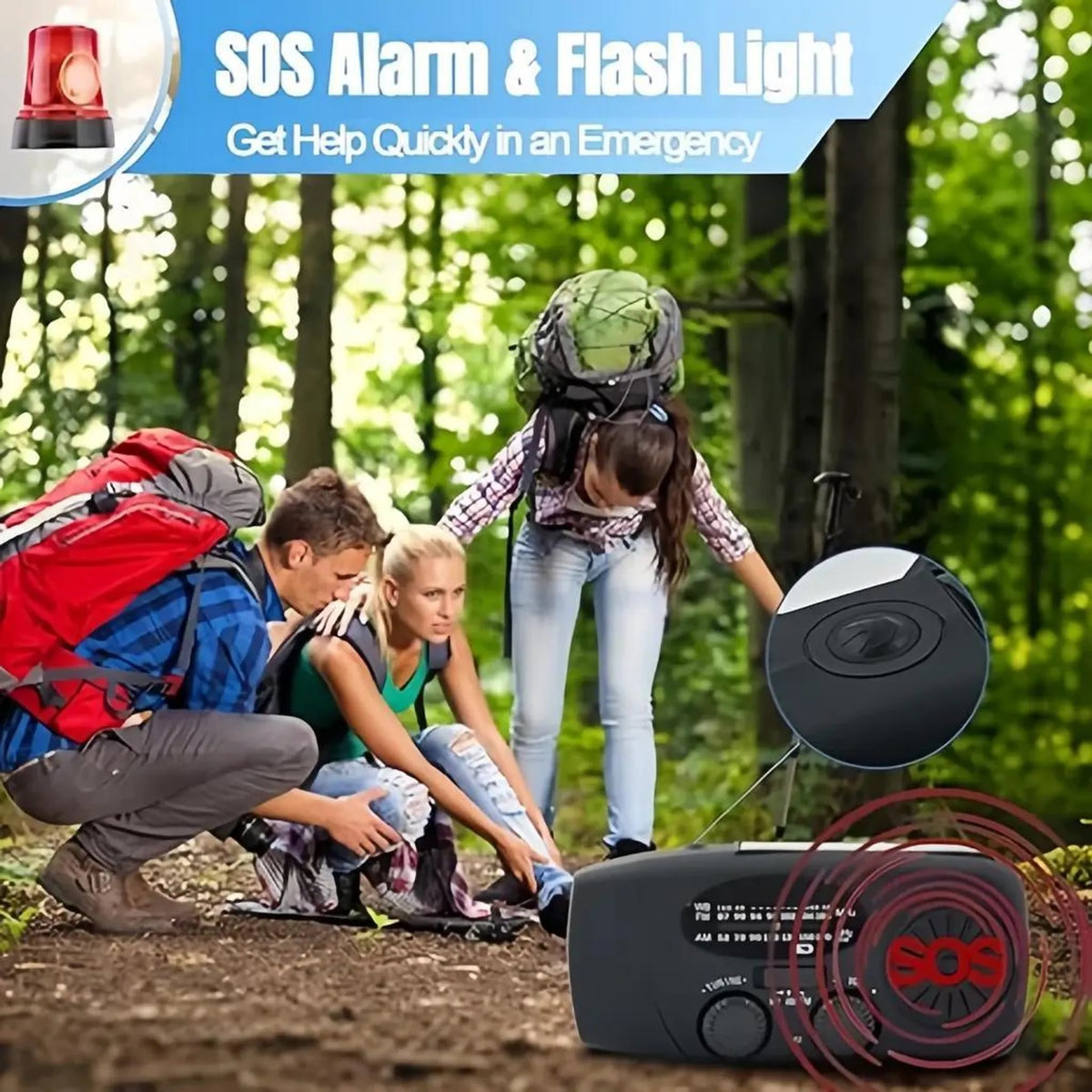Schwarzes Kurbelradio in einer Outdoor-Anwendungsszene