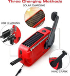 Rückseite und Anschlüsse des roten Kurbelradios
