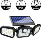 Schwarze Solar-Wandleuchte mit drei Leuchtflächen und Solarpanel