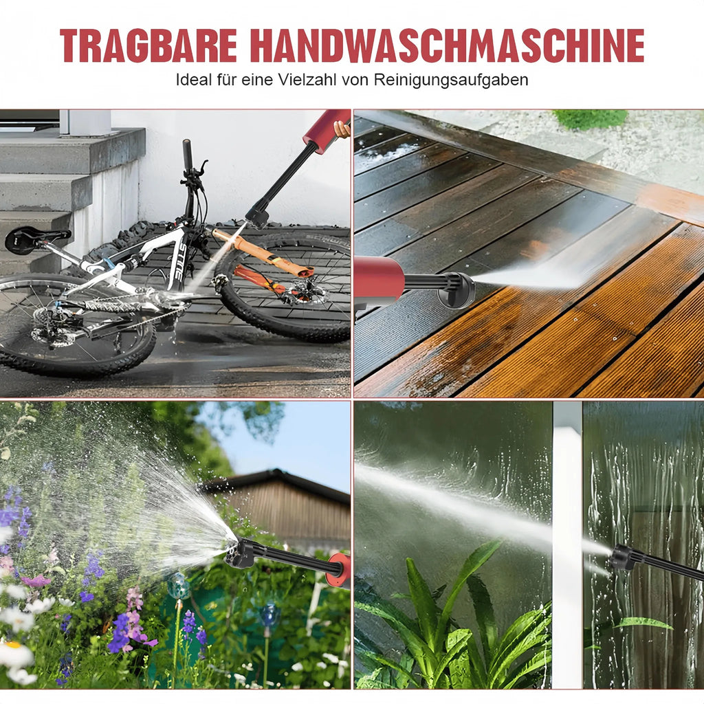 Anwendungsszenen der rot-grauen Wassersprühpistole