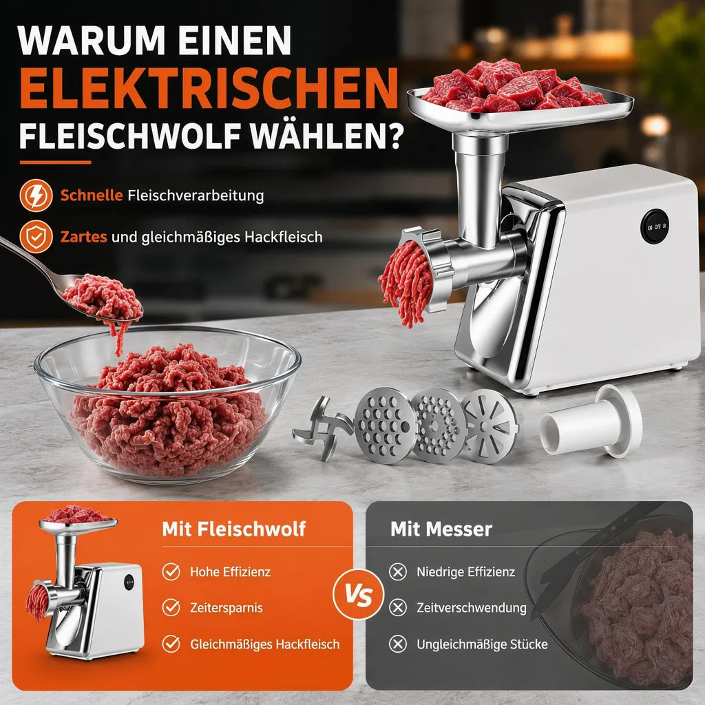 Elektrischer Fleischwolf in Weiß-Silber mit Zubehör – Produktansicht 5