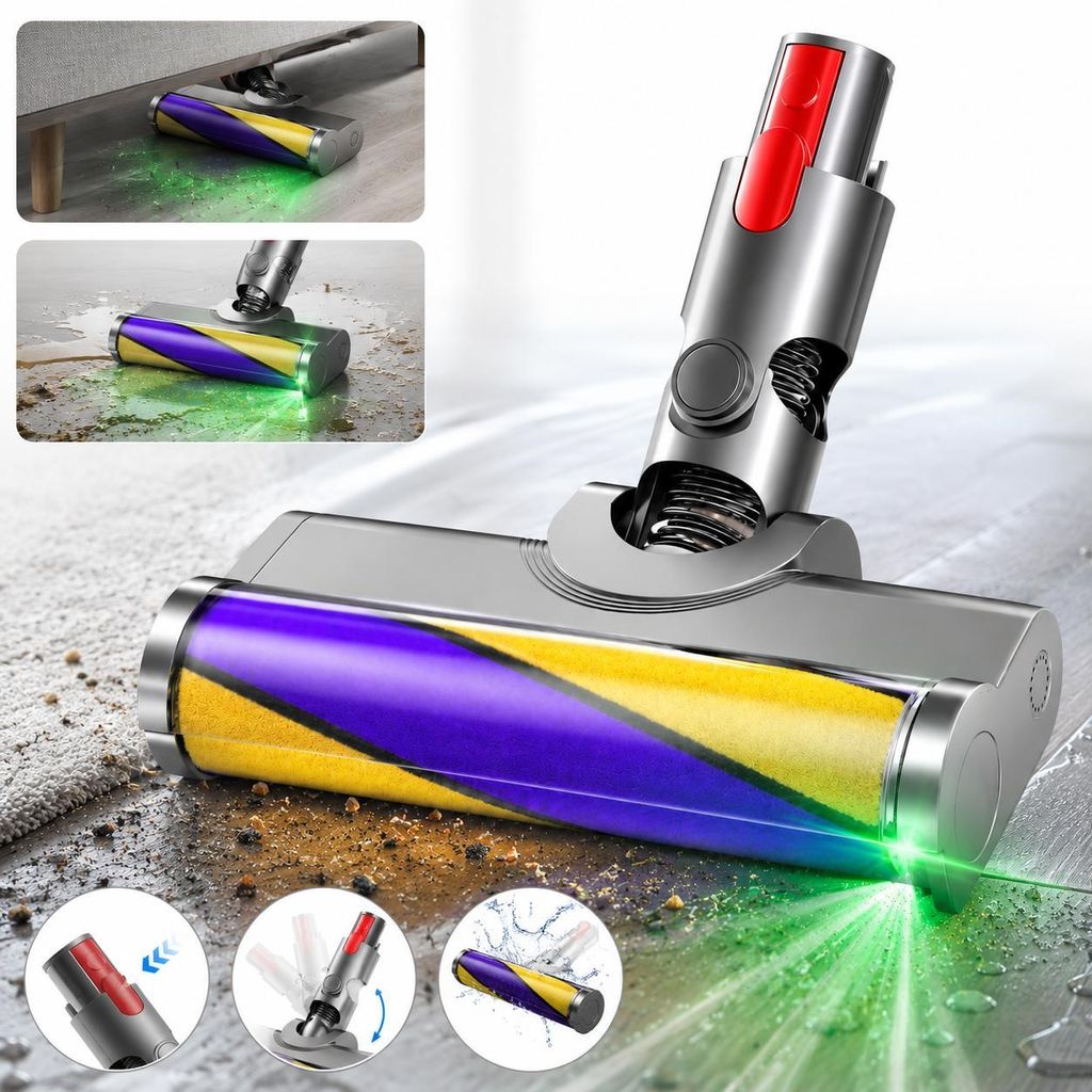 LED-Bodendüse mit violett-gelber Softwalze und grünem Licht