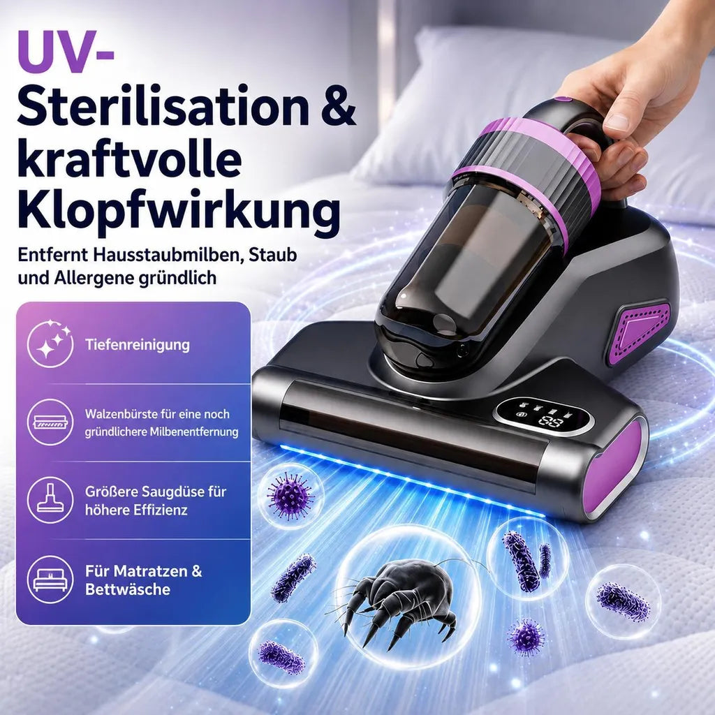 Anwendungsansicht des grauvioletten Hand-Milbensaugers