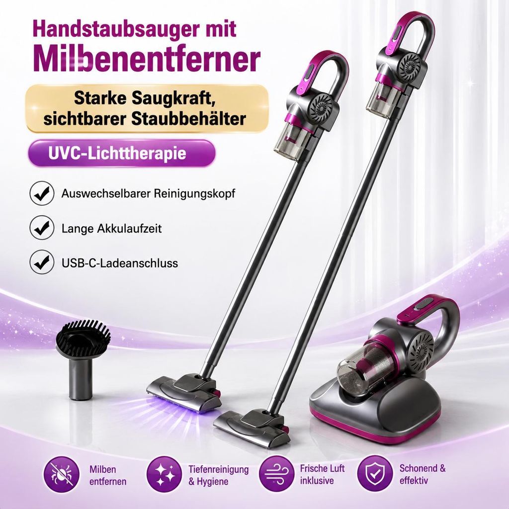 Dunkelvioletter Stiel- und Polstersauger – Ansicht 5