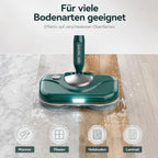 Grüner Wischmopp auf verschiedenen Bodenflächen