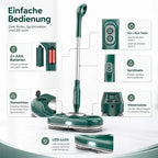 Bedienungs- und Detailansichten des grünen Wischmopps
