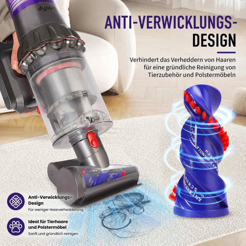 Mini-Turbobürste mit violetter Spiralwalze bei der Polsterreinigung