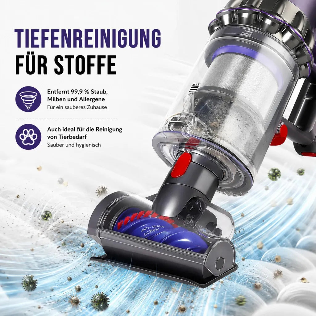 Mini-Turbobürste bei der Reinigung einer gepolsterten Oberfläche