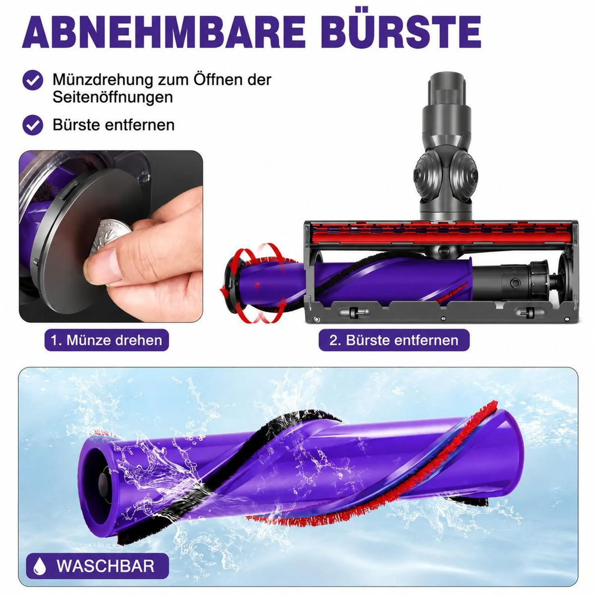 Herausnehmbare Bürstenwalze der Bodendüse