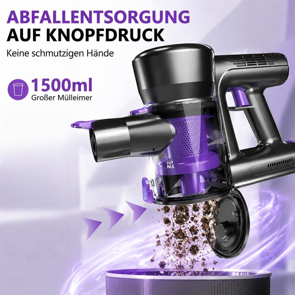Violetter Akku-Staubsauger mit Display – Ansicht 3