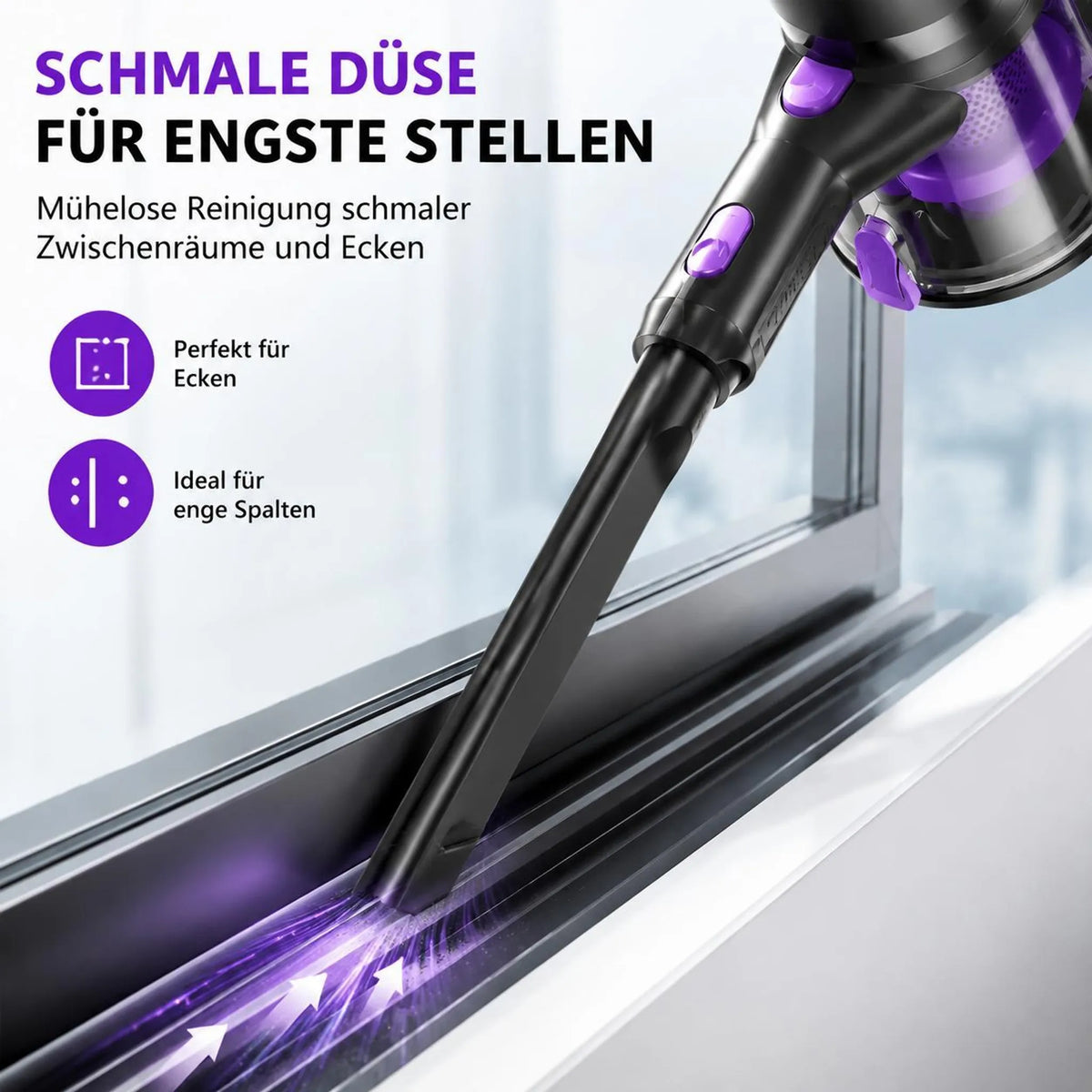 Violetter Akku-Staubsauger mit Display – Ansicht 5
