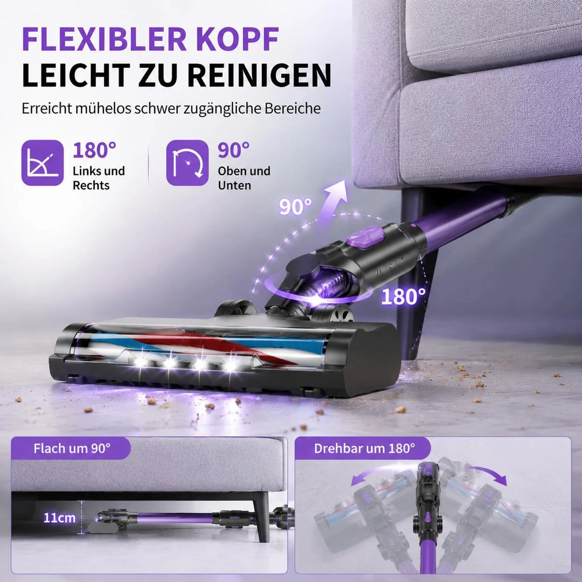 Violetter Akku-Staubsauger mit Display – Ansicht 6
