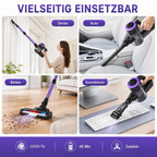 Verschiedene Anwendungsansichten des violetten Staubsaugers