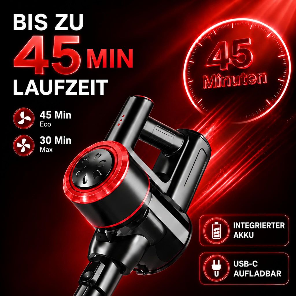Roter Akku-Staubsauger – Produktdetails