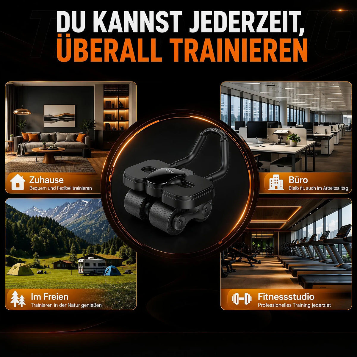 Schwarzer Bauchroller mit Display – Produktdetail 9; abgebildetes Smartphone nicht enthalten