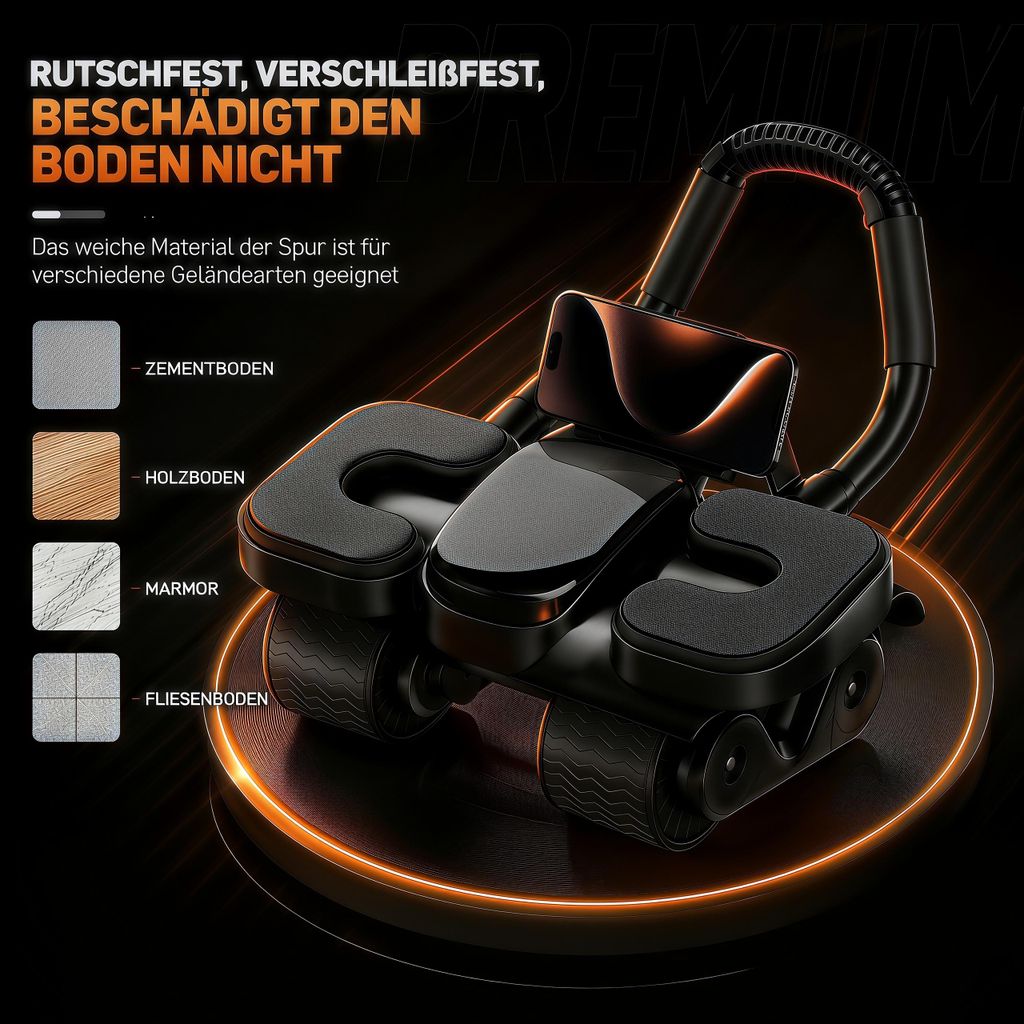 Schwarzer Vier-Rad-Bauchroller ohne Display – Ansicht 5; Smartphone nicht enthalten