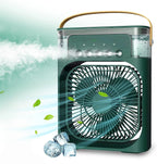 Grüner Nebelventilator mit Trageschlaufe und oben angeordnetem Wassertank