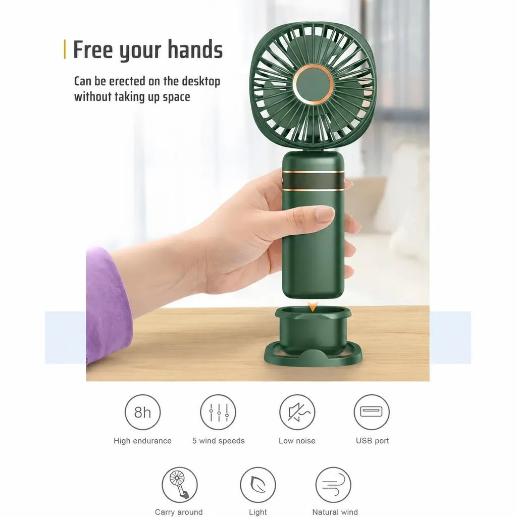 Grüner Handventilator mit abnehmbarem Standfuß