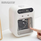 Detailansicht der horizontalen Luftlamellen am weißen Tischventilator