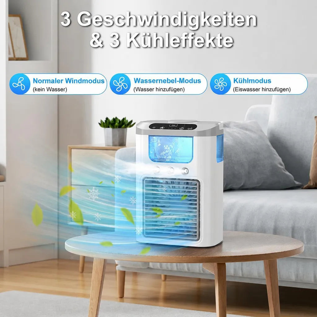 Weiß-grauer Tischluftkühler in einer Anwendungsszene