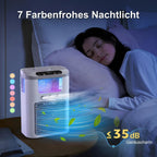 Weiß-grauer Tischluftkühler in einer Nachtszene